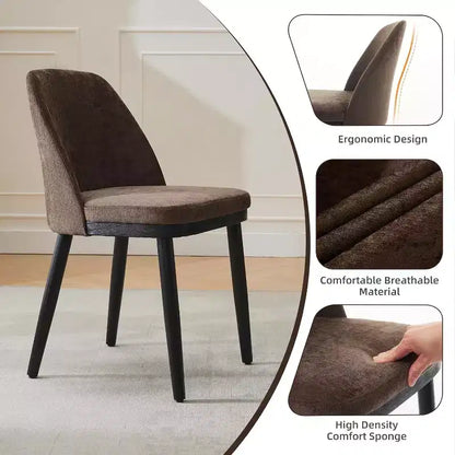 Modern Dining Chair Set of 2, Linen Upholstered Kitchen Chair, Dining Room Chair with Curved Back, Sold Wood Legs, for Kitchen, Dining Room