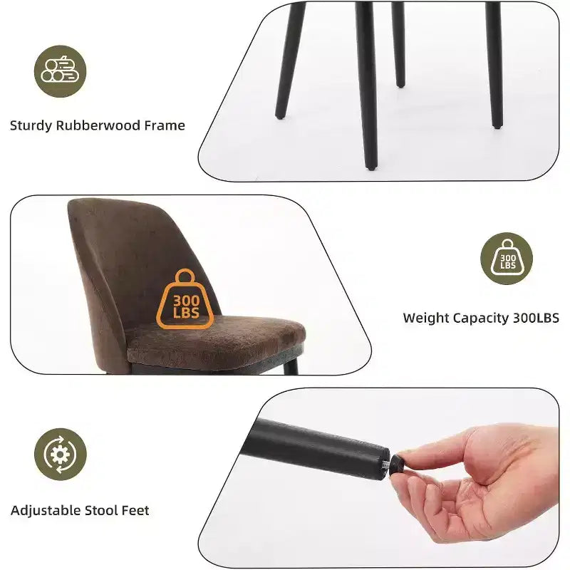 Modern Dining Chair Set of 2, Linen Upholstered Kitchen Chair, Dining Room Chair with Curved Back, Sold Wood Legs, for Kitchen, Dining Room