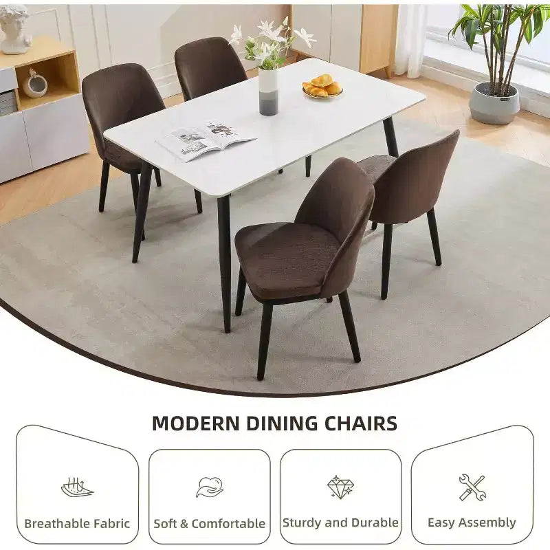 Modern Dining Chair Set of 2, Linen Upholstered Kitchen Chair, Dining Room Chair with Curved Back, Sold Wood Legs, for Kitchen, Dining Room