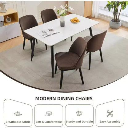 Modern Dining Chair Set of 2, Linen Upholstered Kitchen Chair, Dining Room Chair with Curved Back, Sold Wood Legs, for Kitchen, Dining Room