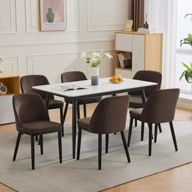 Modern Dining Chair Set of 2, Linen Upholstered Kitchen Chair, Dining Room Chair with Curved Back, Sold Wood Legs, for Kitchen, Dining Room