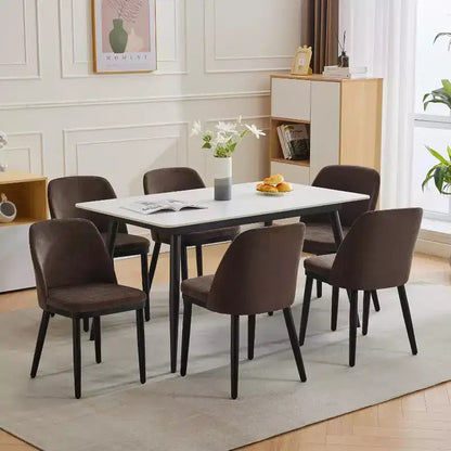 Modern Dining Chair Set of 2, Linen Upholstered Kitchen Chair, Dining Room Chair with Curved Back, Sold Wood Legs, for Kitchen, Dining Room