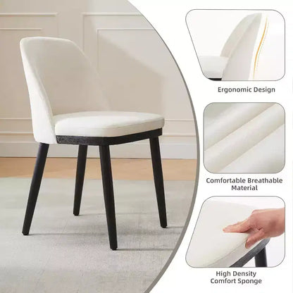 Modern Dining Chair Set of 2, Linen Upholstered Kitchen Chair, Dining Room Chair with Curved Back, Sold Wood Legs, for Kitchen, Dining Room