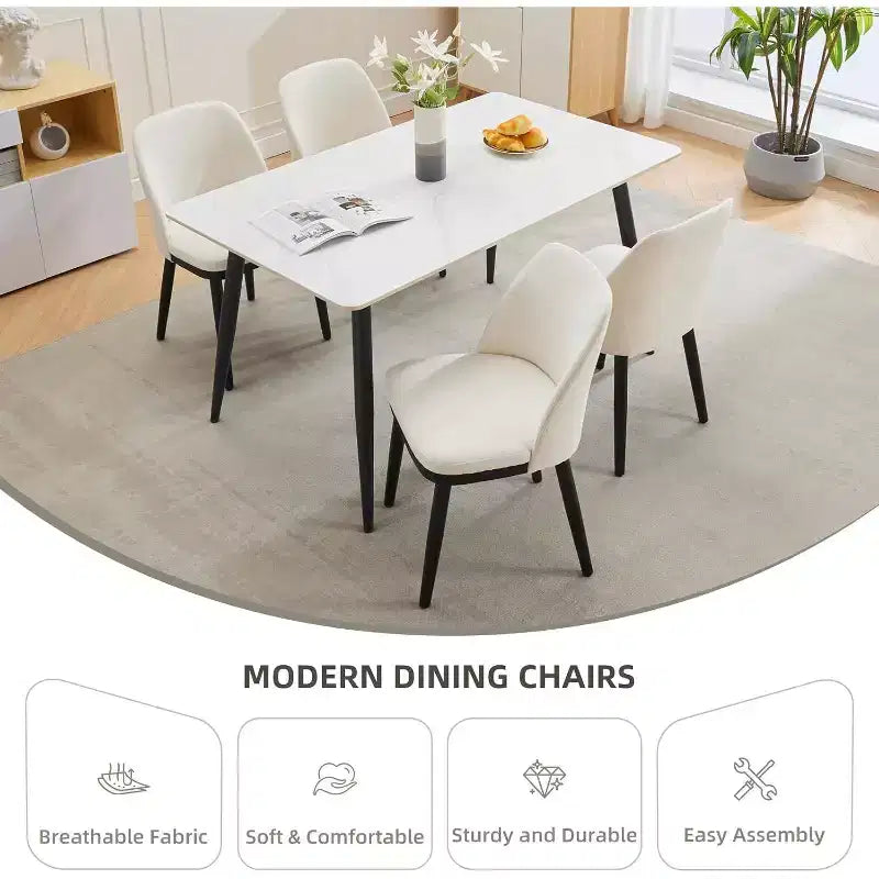Modern Dining Chair Set of 2, Linen Upholstered Kitchen Chair, Dining Room Chair with Curved Back, Sold Wood Legs, for Kitchen, Dining Room