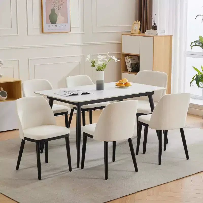 Modern Dining Chair Set of 2, Linen Upholstered Kitchen Chair, Dining Room Chair with Curved Back, Sold Wood Legs, for Kitchen, Dining Room