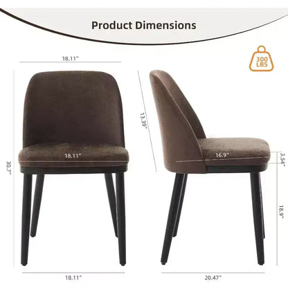 Modern Dining Chair Set of 2, Linen Upholstered Kitchen Chair, Dining Room Chair with Curved Back, Sold Wood Legs, for Kitchen, Dining Room