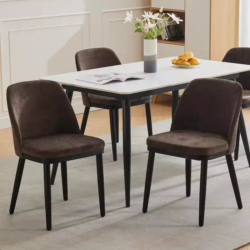 Modern Dining Chair Set of 2, Linen Upholstered Kitchen Chair, Dining Room Chair with Curved Back, Sold Wood Legs, for Kitchen, Dining Room