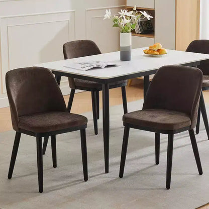 Modern Dining Chair Set of 2, Linen Upholstered Kitchen Chair, Dining Room Chair with Curved Back, Sold Wood Legs, for Kitchen, Dining Room