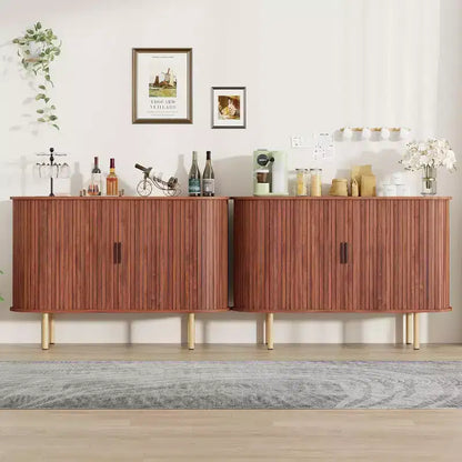 47 Fluted Sideboard Cabinet with Sliding Doors, Modern Wood Storage Cabinet w/Adjustable Shelves, for Living Room, Kitchen, Dining Room