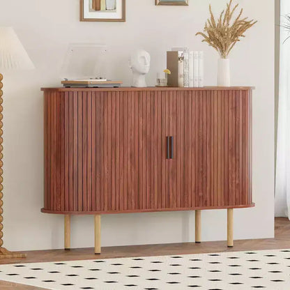 47 Fluted Sideboard Cabinet with Sliding Doors, Modern Wood Storage Cabinet w/Adjustable Shelves, for Living Room, Kitchen, Dining Room