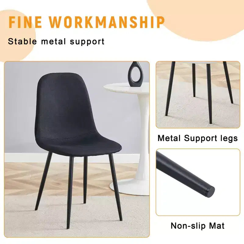 MAYEERTY Lot de 4 chaises de salle à manger de luxe, simples, en lin et coton noirs, pieds en métal noir, s'adaptent à divers décors