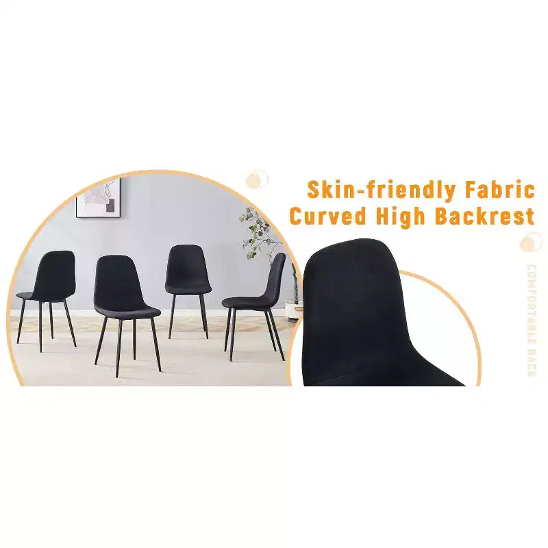 MAYEERTY Lot de 4 chaises de salle à manger de luxe, simples, en lin et coton noirs, pieds en métal noir, s'adaptent à divers décors