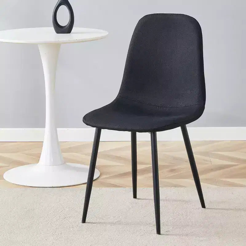 MAYEERTY Lot de 4 chaises de salle à manger de luxe, simples, en lin et coton noirs, pieds en métal noir, s'adaptent à divers décors