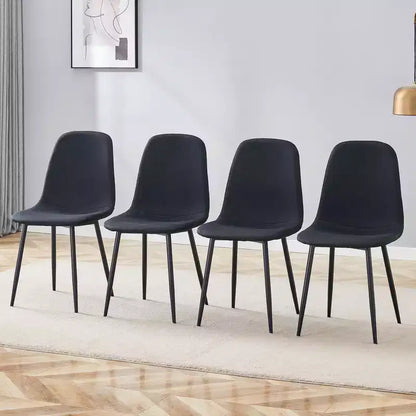 MAYEERTY Lot de 4 chaises de salle à manger de luxe, simples, en lin et coton noirs, pieds en métal noir, s'adaptent à divers décors