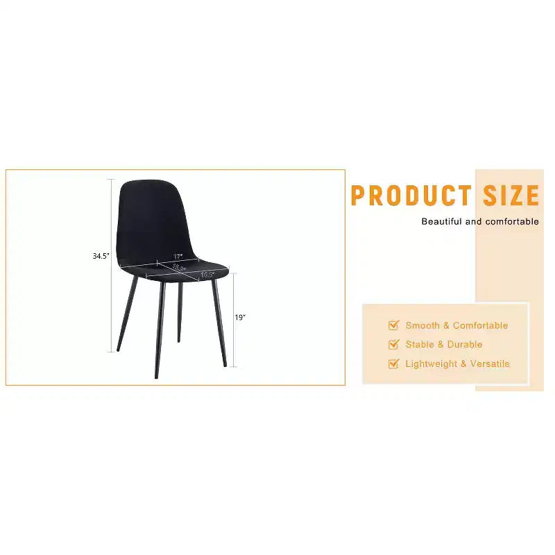 MAYEERTY Lot de 4 chaises de salle à manger de luxe, simples, en lin et coton noirs, pieds en métal noir, s'adaptent à divers décors