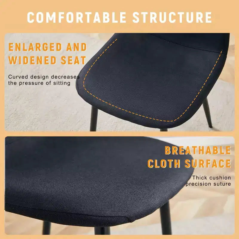 MAYEERTY Lot de 4 chaises de salle à manger de luxe, simples, en lin et coton noirs, pieds en métal noir, s'adaptent à divers décors
