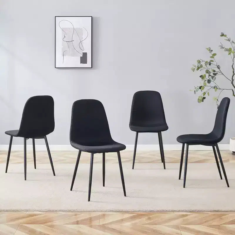 MAYEERTY Lot de 4 chaises de salle à manger de luxe, simples, en lin et coton noirs, pieds en métal noir, s'adaptent à divers décors