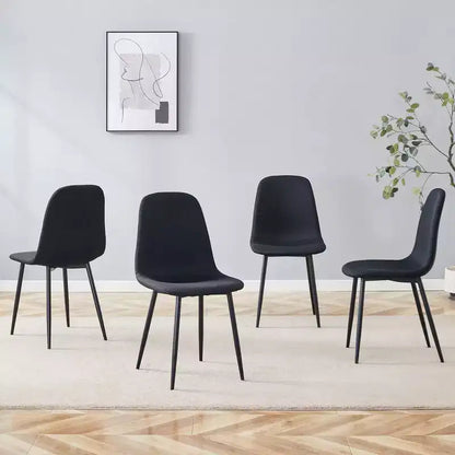 MAYEERTY Lot de 4 chaises de salle à manger de luxe, simples, en lin et coton noirs, pieds en métal noir, s'adaptent à divers décors