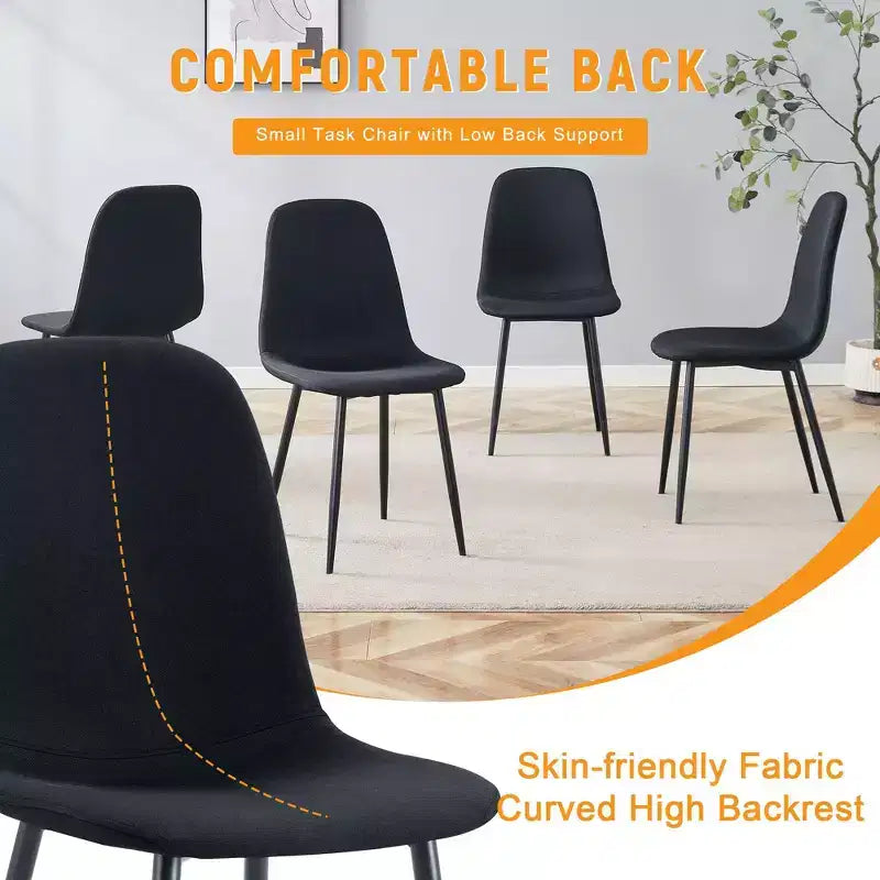 MAYEERTY Lot de 4 chaises de salle à manger de luxe, simples, en lin et coton noirs, pieds en métal noir, s'adaptent à divers décors