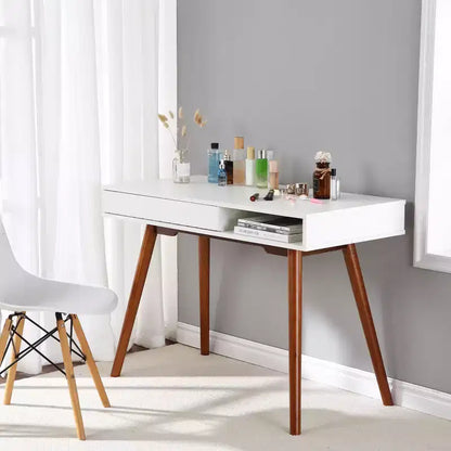 Computer Desk 43 Inch, Small Office Writing Table - Modern Simple Work Desk with Drawer & Open Storage Cubby, White for Home Bedroom