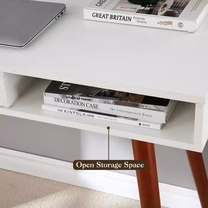 Computer Desk 43 Inch, Small Office Writing Table - Modern Simple Work Desk with Drawer & Open Storage Cubby, White for Home Bedroom