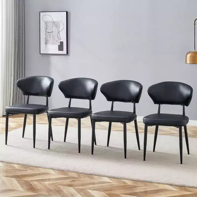 MAYEERTY Set of 4 Black Minimalist Ergonomic Dining Chairs Curved Backrest Comfortable Seating