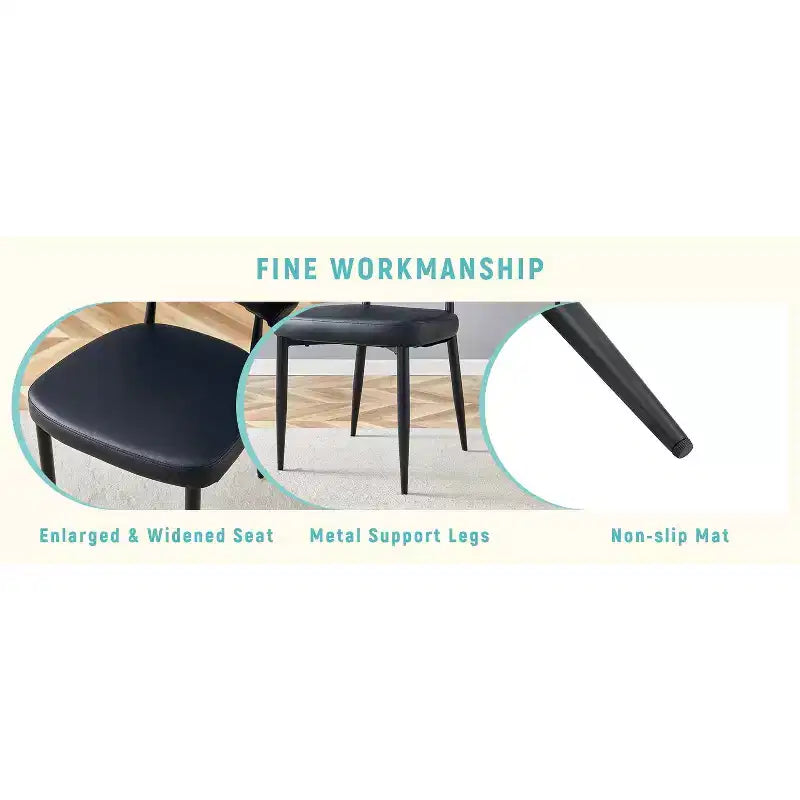 MAYEERTY Set of 4 Black Minimalist Ergonomic Dining Chairs Curved Backrest Comfortable Seating