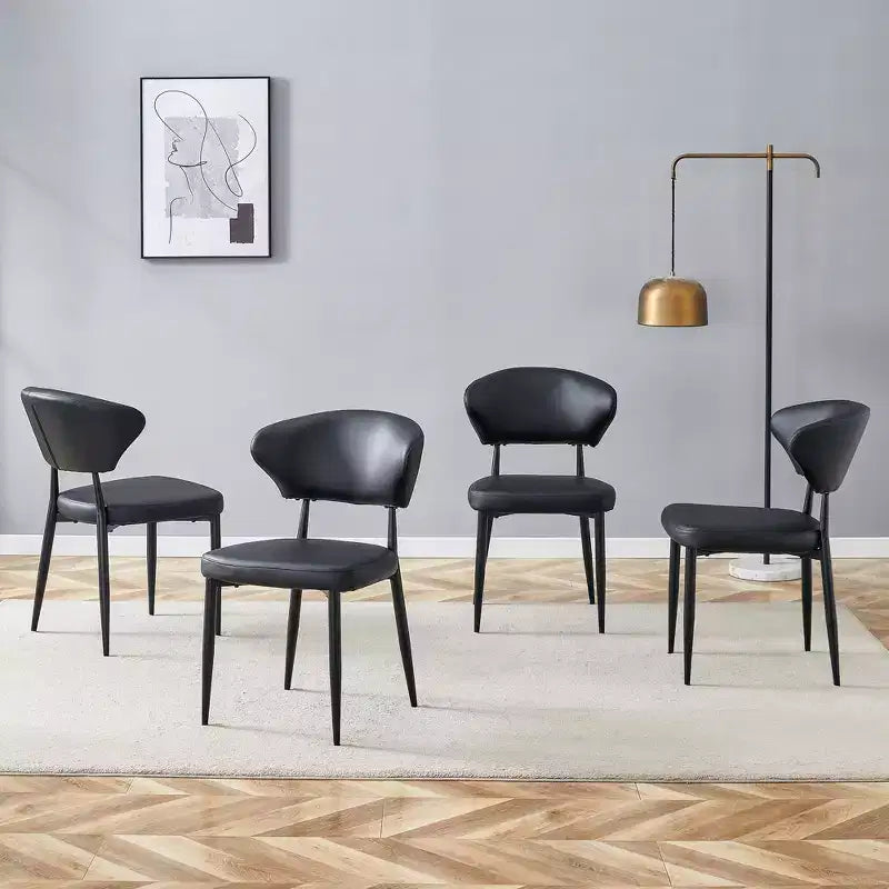 MAYEERTY Set of 4 Black Minimalist Ergonomic Dining Chairs Curved Backrest Comfortable Seating