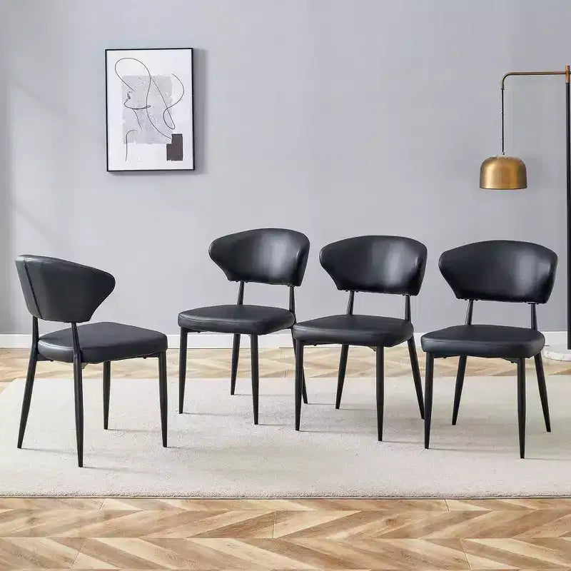 MAYEERTY Set of 4 Black Minimalist Ergonomic Dining Chairs Curved Backrest Comfortable Seating