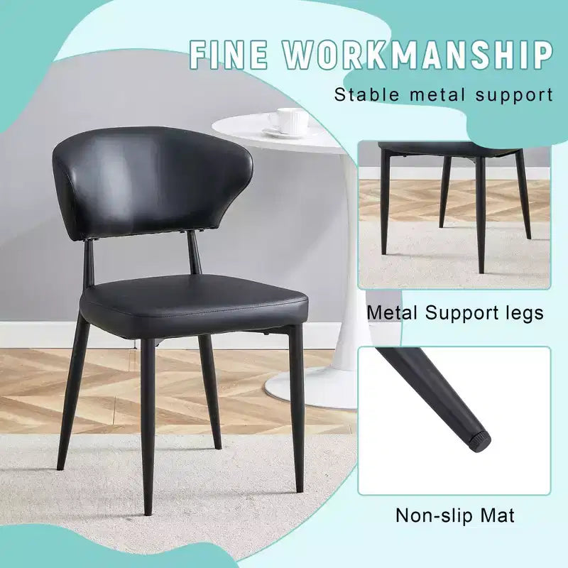 MAYEERTY Set of 4 Black Minimalist Ergonomic Dining Chairs Curved Backrest Comfortable Seating