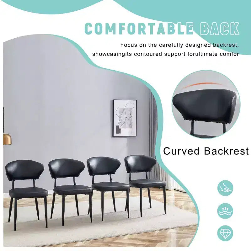 MAYEERTY Set of 4 Black Minimalist Ergonomic Dining Chairs Curved Backrest Comfortable Seating
