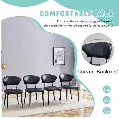 MAYEERTY Set of 4 Black Minimalist Ergonomic Dining Chairs Curved Backrest Comfortable Seating