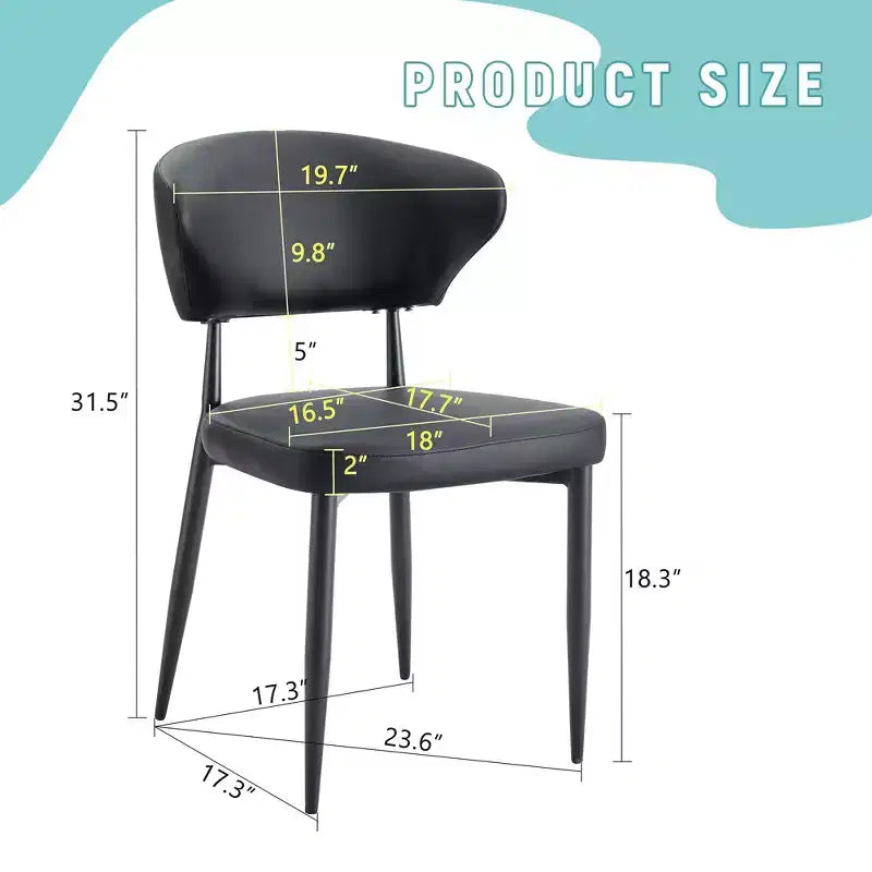 MAYEERTY Set of 4 Black Minimalist Ergonomic Dining Chairs Curved Backrest Comfortable Seating