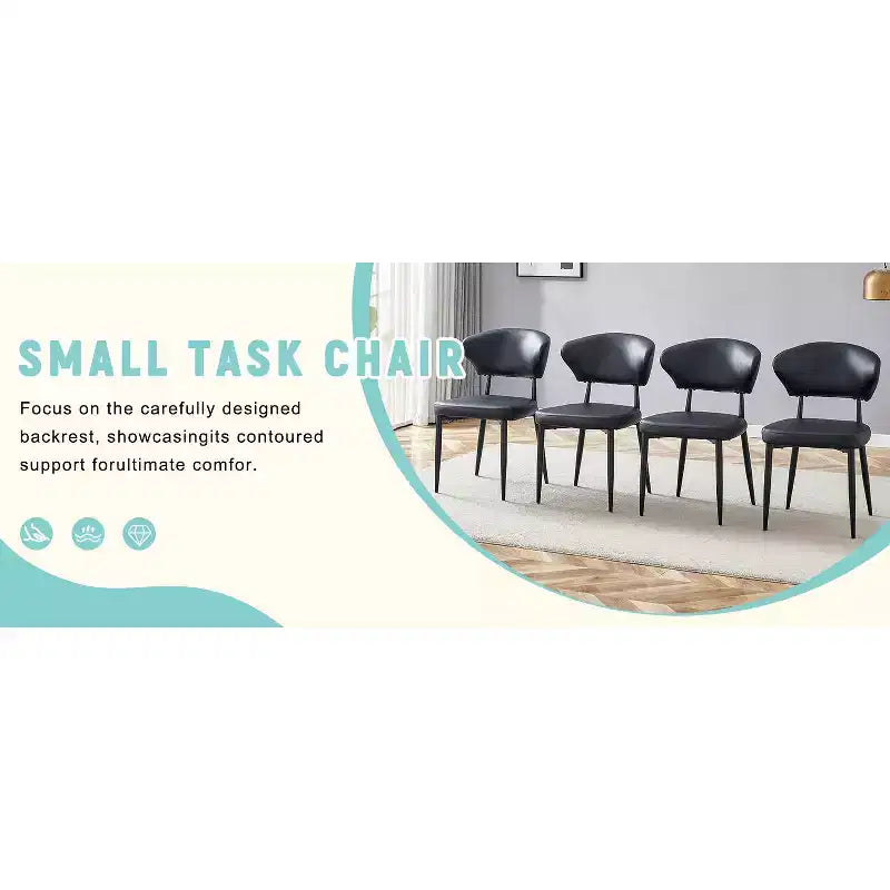 MAYEERTY Set of 4 Black Minimalist Ergonomic Dining Chairs Curved Backrest Comfortable Seating