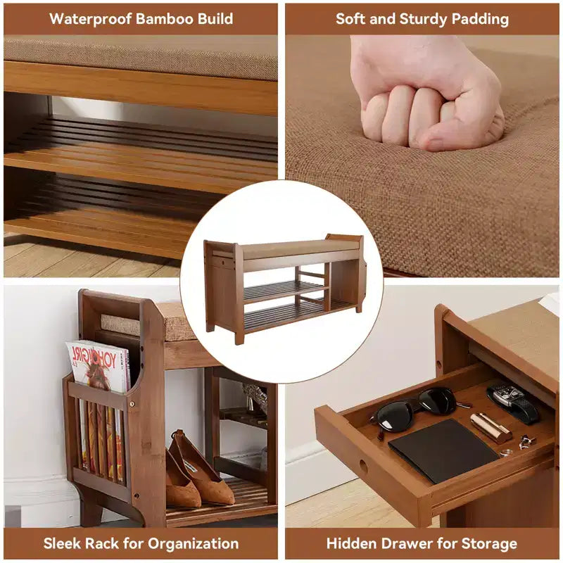 37.4 Bamboo Shoe Bench with Storage