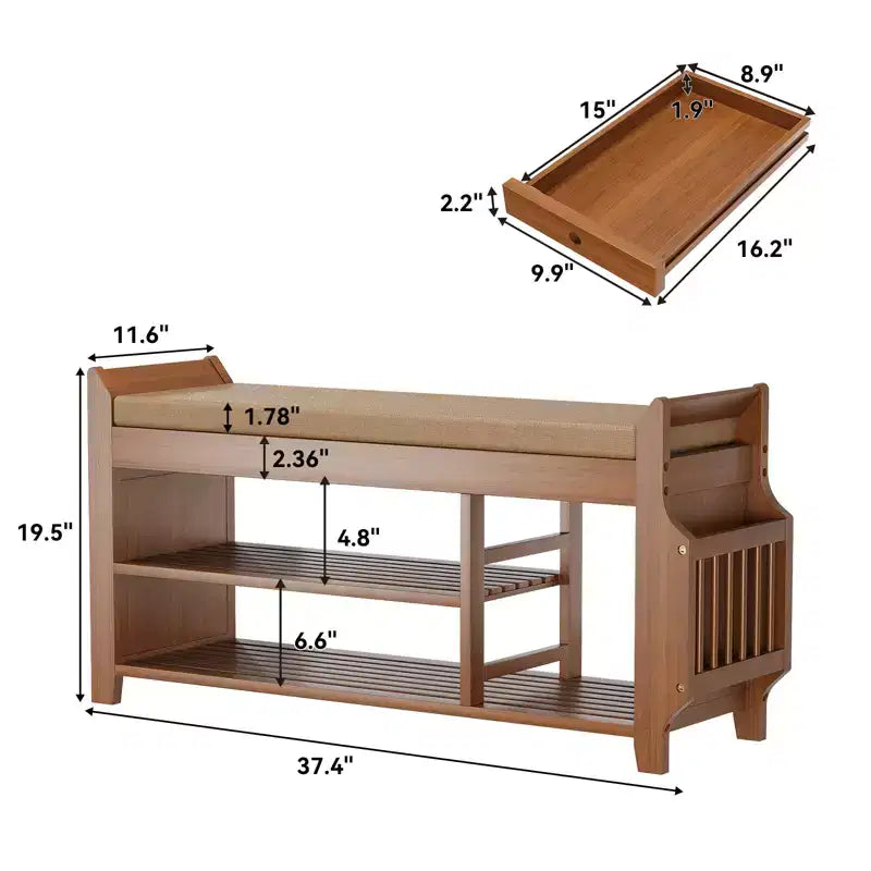 37.4 Bamboo Shoe Bench with Storage