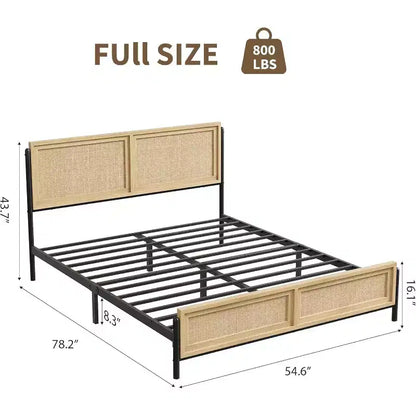 Acekool Rattan Bed Frame - Boho Full Size with Storage