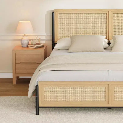 Acekool Rattan Bed Frame - Boho Full Size with Storage
