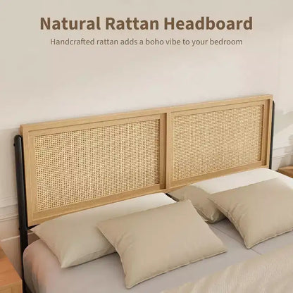 Acekool Rattan Bed Frame - Boho Full Size with Storage