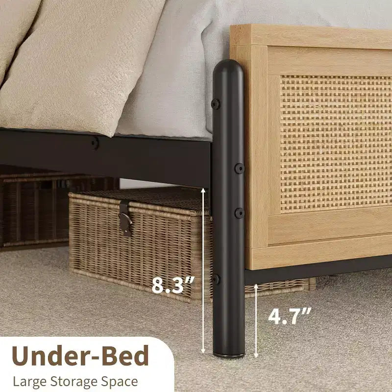 Acekool Rattan Bed Frame - Boho Full Size with Storage