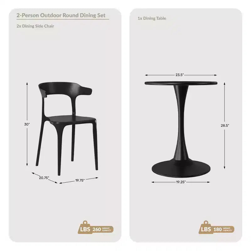 Ensemble de salle à manger d'extérieur 3 pièces WestinTrends Playa en métal avec chaises de patio modernes empilables