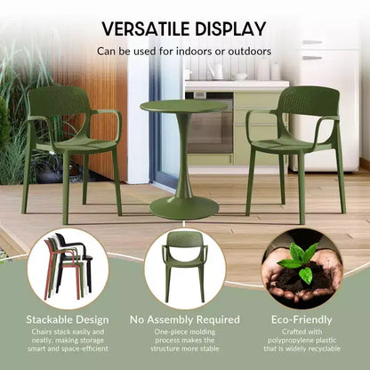 WestinTrends Playa 5-Piece Round Metal Bistro Dining Table Set And Stackable Resin Patio Dining Side Chairs