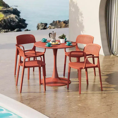 WestinTrends Playa 5-Piece Round Metal Bistro Dining Table Set And Stackable Resin Patio Dining Side Chairs