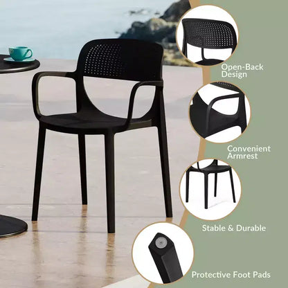 WestinTrends Playa 5-Piece Round Metal Bistro Dining Table Set And Stackable Resin Patio Dining Side Chairs