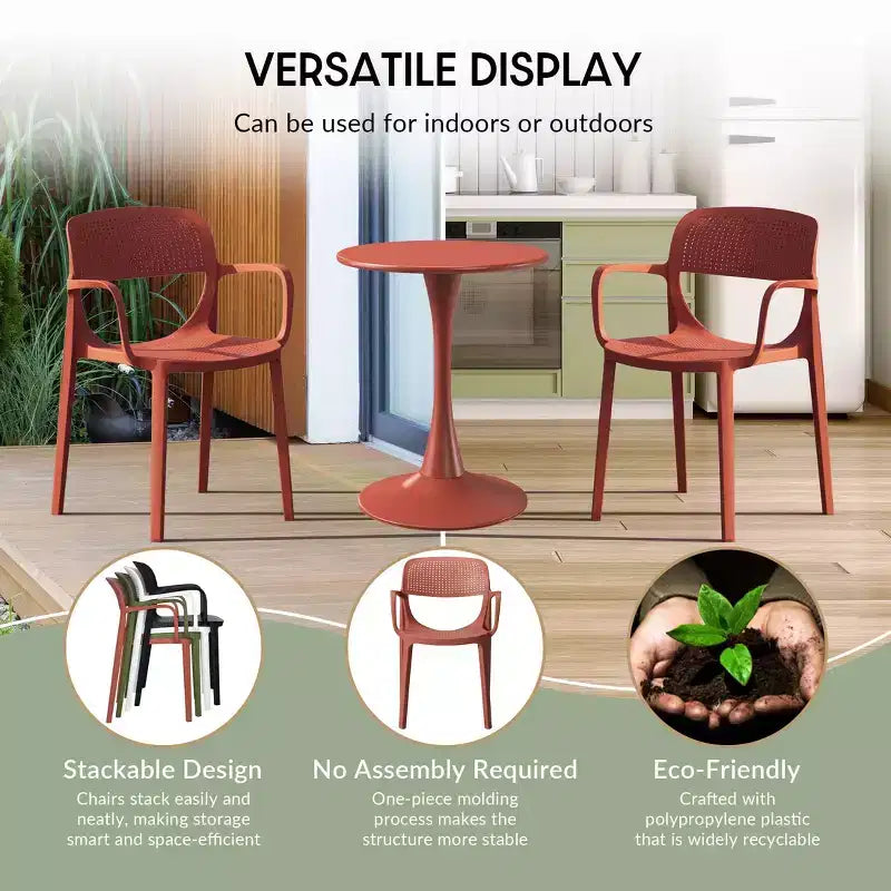 WestinTrends Playa 5-Piece Round Metal Bistro Dining Table Set And Stackable Resin Patio Dining Side Chairs