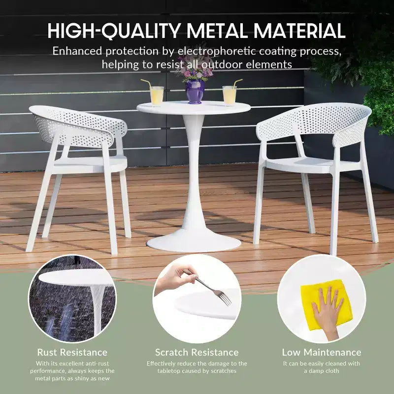 WestinTrends Playa 5-Piece Round Metal Bistro Dining Table Set And Stackable Resin Patio Dining Side Chairs