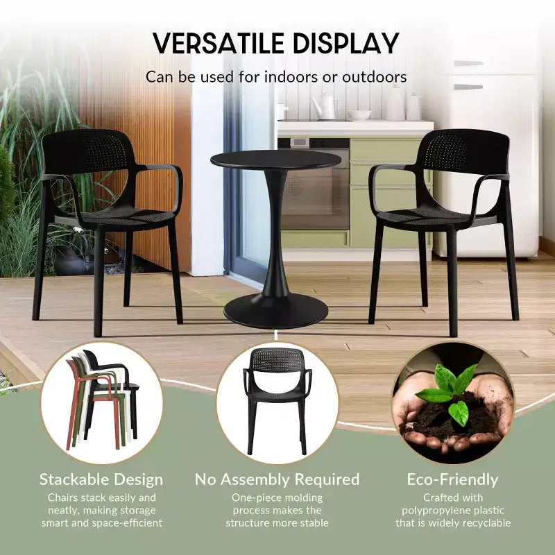 WestinTrends Playa 5-Piece Round Metal Bistro Dining Table Set And Stackable Resin Patio Dining Side Chairs