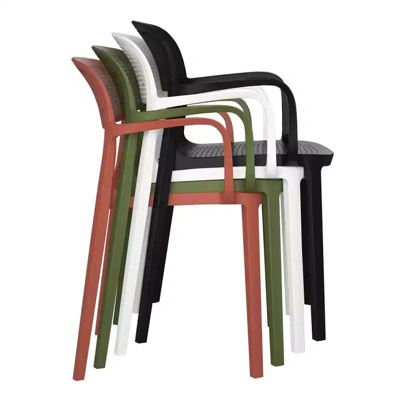 WestinTrends Playa 5-Piece Round Metal Bistro Dining Table Set And Stackable Resin Patio Dining Side Chairs