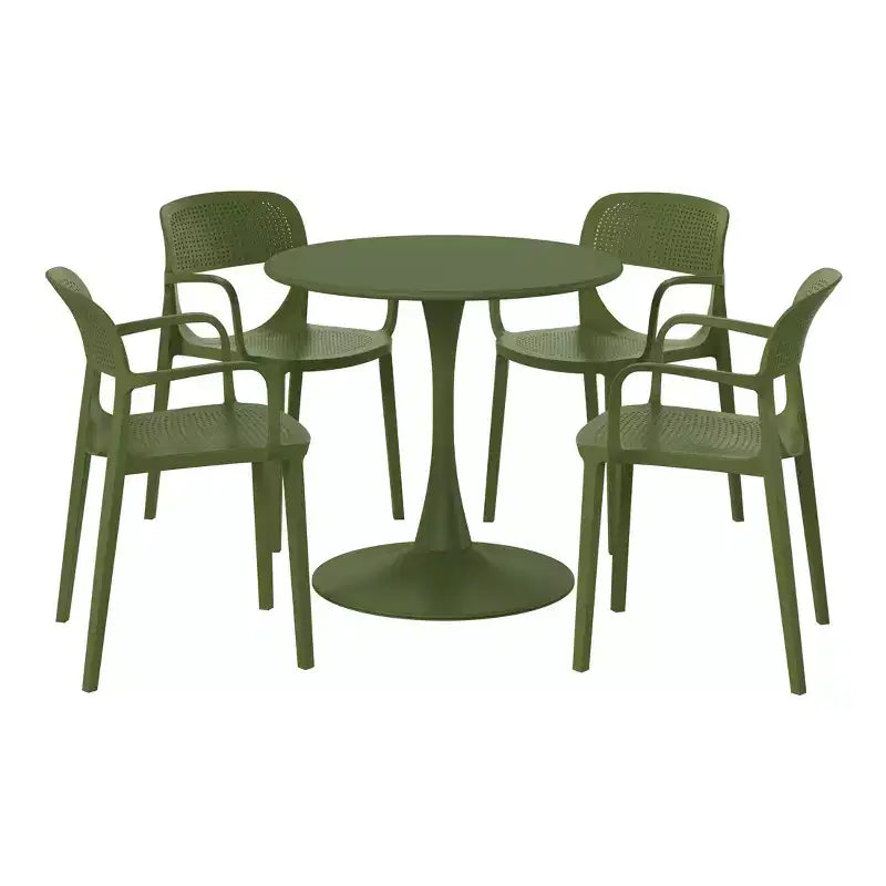 WestinTrends Playa 5-Piece Round Metal Bistro Dining Table Set And Stackable Resin Patio Dining Side Chairs