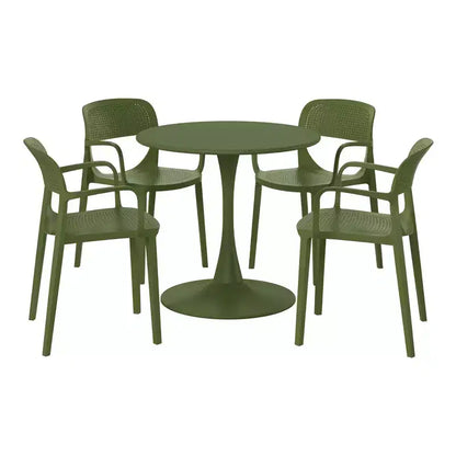 WestinTrends Playa 5-Piece Round Metal Bistro Dining Table Set And Stackable Resin Patio Dining Side Chairs